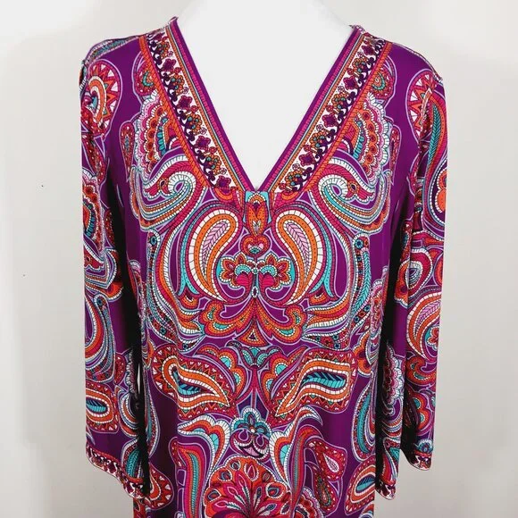 Laundry by Shelli Segal Paisley Print V-Neck Shift Dress Size Large Mod, Vibrant - Picture 7 of 16